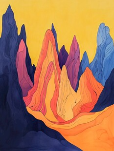 奇幻色彩的抽象山峰景观