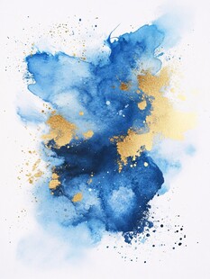 蓝金水彩泼墨艺术背景