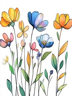 水彩绘多彩花卉插画