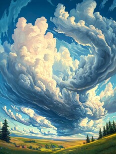梦幻云端下的广袤田园风光