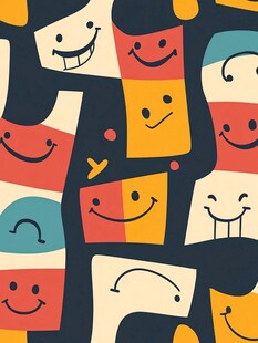 笑脸几何图案的趣味组合