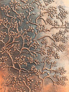 金属浮雕花卉树枝纹理图案