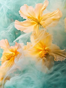 梦幻黄槿花绽于轻烟中