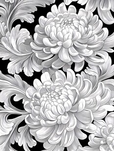 黑白菊花复古花纹图案