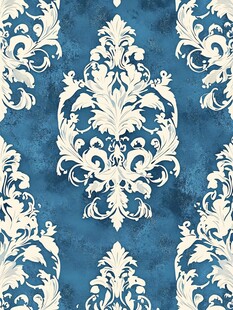 蓝底白花纹经典欧式壁纸