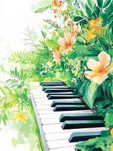 钢琴上的繁花绿植之景
