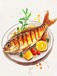 香煎鲜鱼配蔬果摆盘