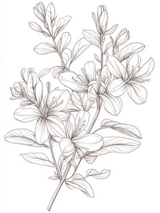 手绘花卉植物线稿图
