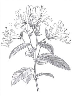 手绘金银花植物线条图