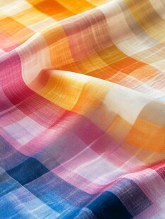 多彩格纹布料纹理特写