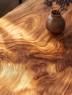 木纹桌面与古朴花瓶摆件