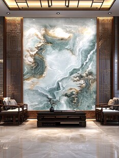 中式客厅的大理石山水壁画