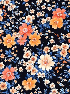 黑色底缤纷花卉图案