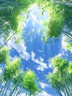 竹林蓝天梦幻景象