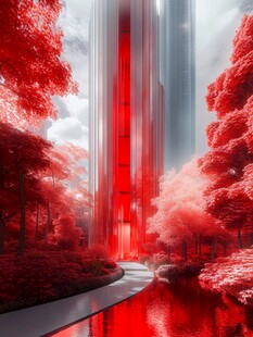 梦幻红境中的未来建筑景观