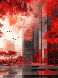 红色梦幻都市景观