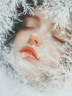 雪覆面庞的静谧梦幻瞬间