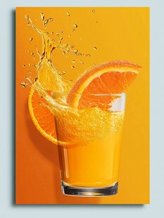 橙汁飞溅玻璃杯中的活力