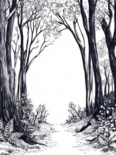 黑白森林小径风景