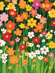 缤纷花卉草地插画