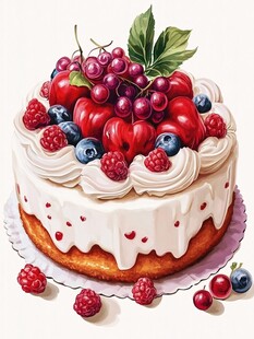 美味浆果装饰的诱人蛋糕