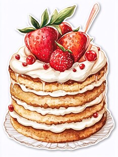 草莓奶油多层蛋糕插画