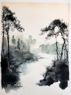 水墨山水间的静谧河景