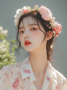 花饰少女的清新美丽瞬间