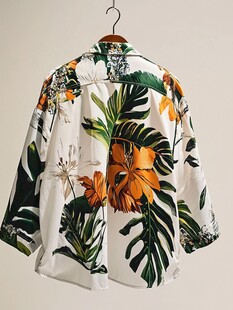 热带花卉印花短袖衬衫