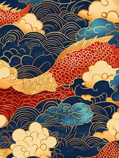 锦鲤云海国风图案设计