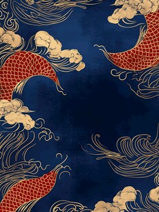中式锦鲤海浪纹传统图案