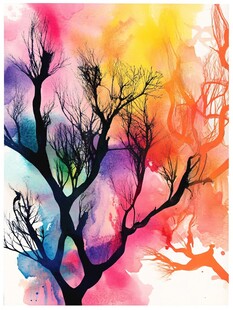 梦幻水彩枯树艺术图景