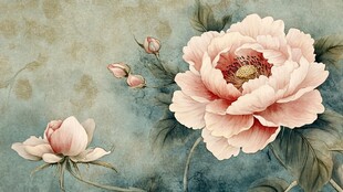 古典风盛开的娇艳牡丹花