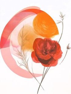 红色花卉抽象艺术插画