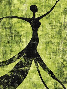 绿色背景下的舞者剪影