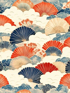 日式折扇云纹传统图案