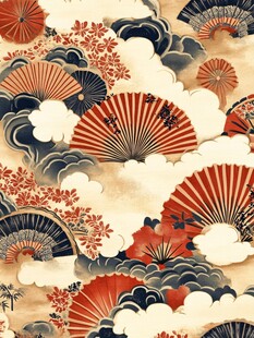 日式和风折扇云朵花纹图案