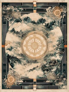 中式山水罗盘艺术图案