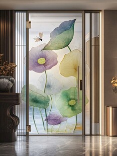 中式水墨风花卉玻璃门
