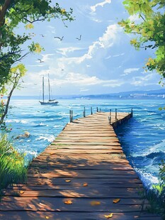 海边木栈道的悠然景致