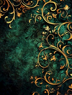 复古绿底金色花纹装饰图案