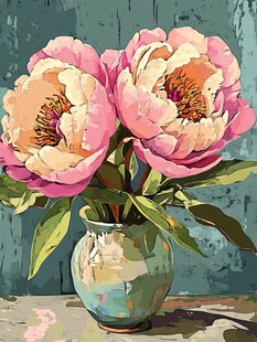 花瓶中的两朵娇艳牡丹花