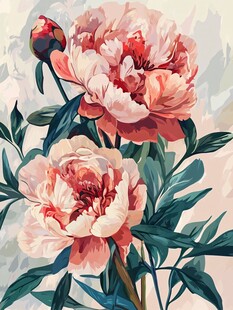 粉色芍药花卉唯美插画