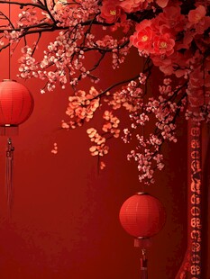 中式喜庆红墙梅花灯笼景