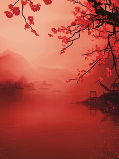 红梅映水间的诗意山水