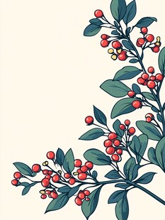 红果绿叶植物装饰图案