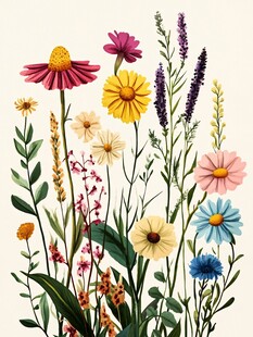 缤纷野花插画 尽显自然之美