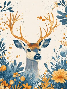 插画中的鹿与花草世界