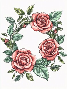 玫瑰花环手绘插画图案