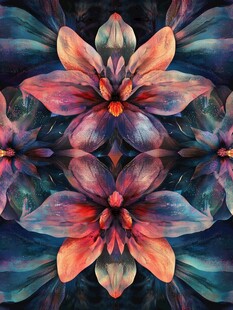 梦幻对称花卉水彩艺术图